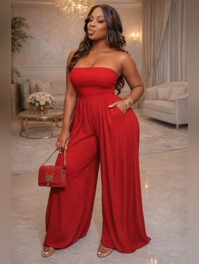 Women's Red Halter Jumpsuit.             [Only Available In Sizes M, XL, XXL]
